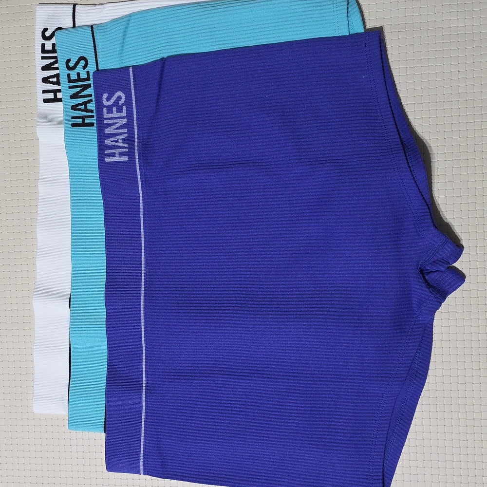 3‎ NWT Hanes Women's Ribbed Boxer Briefs in Blue, White, and Purple 2XL